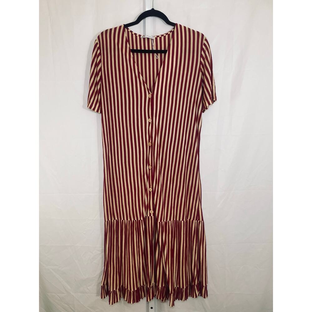 Zara Striped Midi Dress - Womens Size L - Red and White